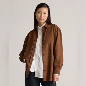 NWT Quince 100% Goat Suede Leather Overshirt Brown Woman’s Size Large